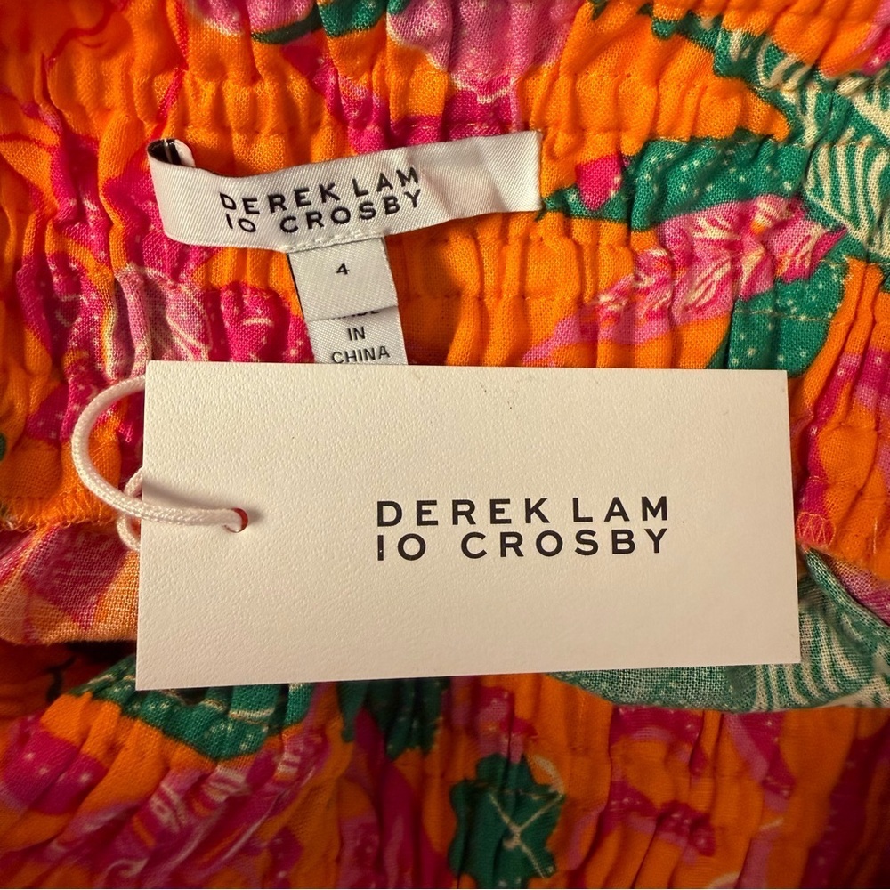 10 Crosby Derek Lam Cecelia Tiered Printed Linen-blend Orange Midi Dress Size 4 - Picture 15 of 16